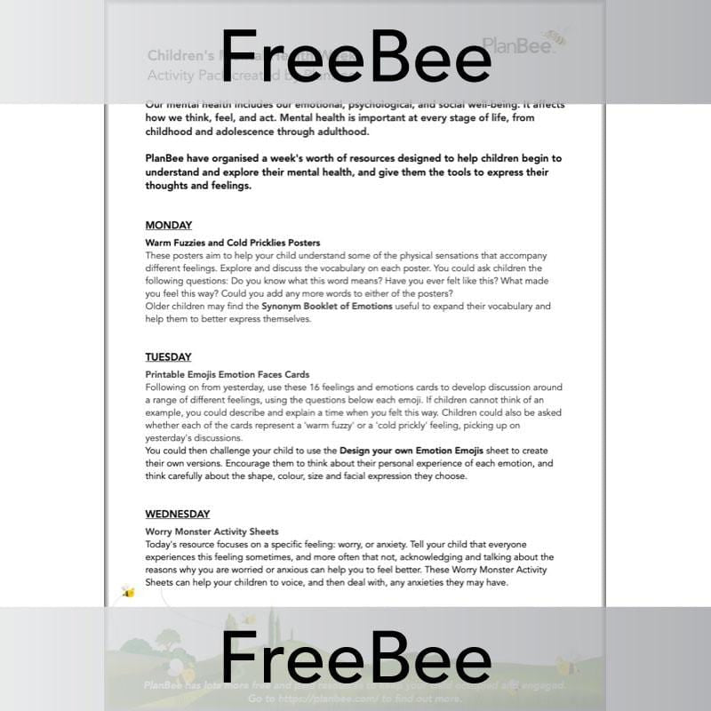 PlanBee FREE Children's Mental Health Week Activity Pack by PlanBee