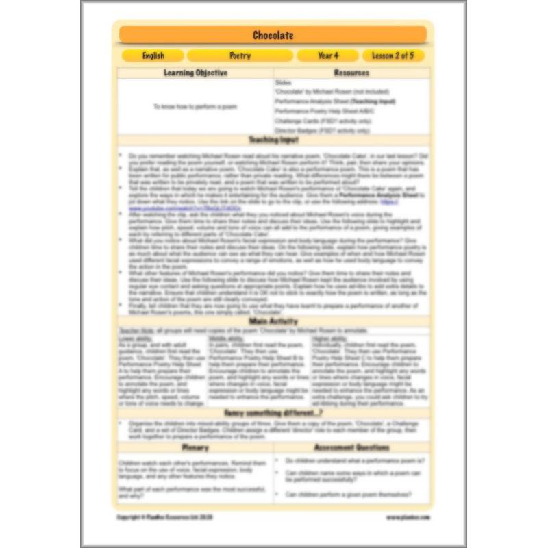 PlanBee Chocolate Poetry KS2 | Poetry Year 4