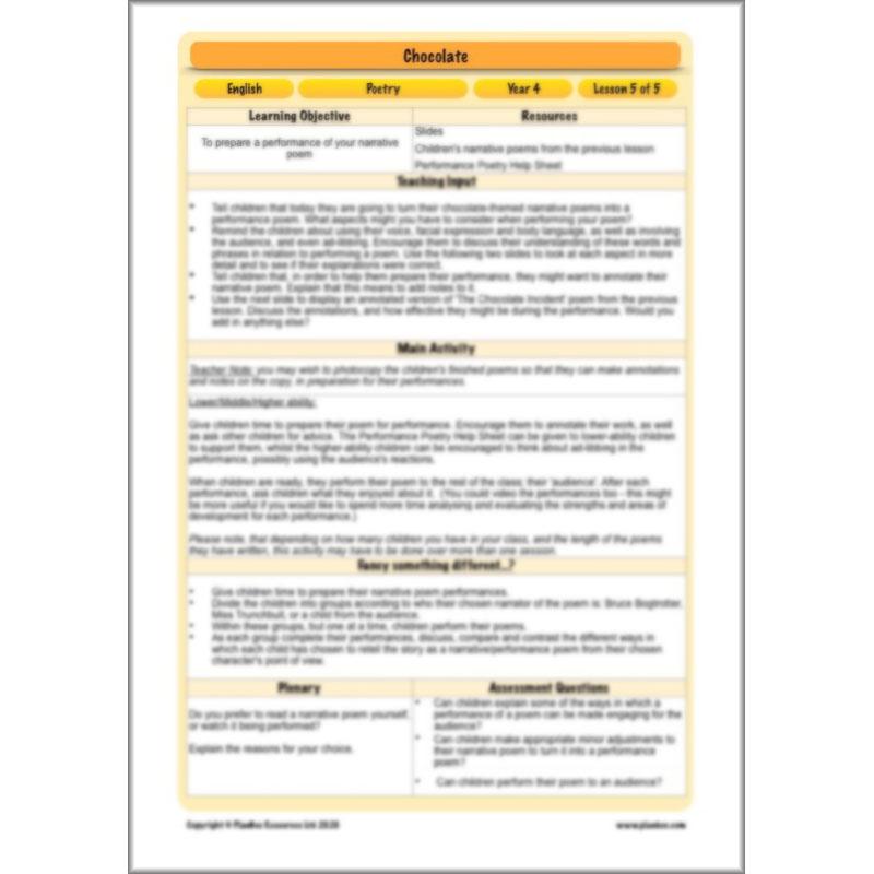 PlanBee Chocolate Poetry KS2 | Poetry Year 4