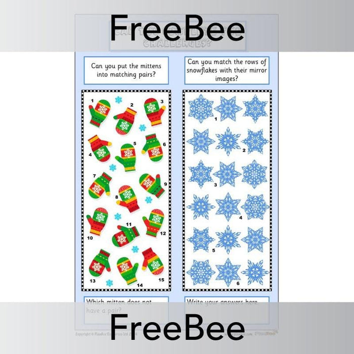 Free printable Christmas activities KS1 Pairs PlanBee game sheets