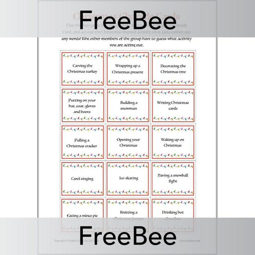 Free Printable Christmas Charades Cards by PlanBee