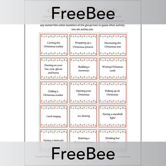 Free Printable Christmas Charades Cards by PlanBee free-printable-christmas-charades-cards-by-planbee