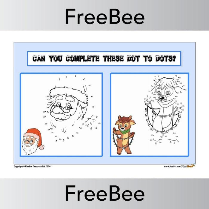 PlanBee Christmas Dot to Dot: printable 'connect the dots' activity sheets