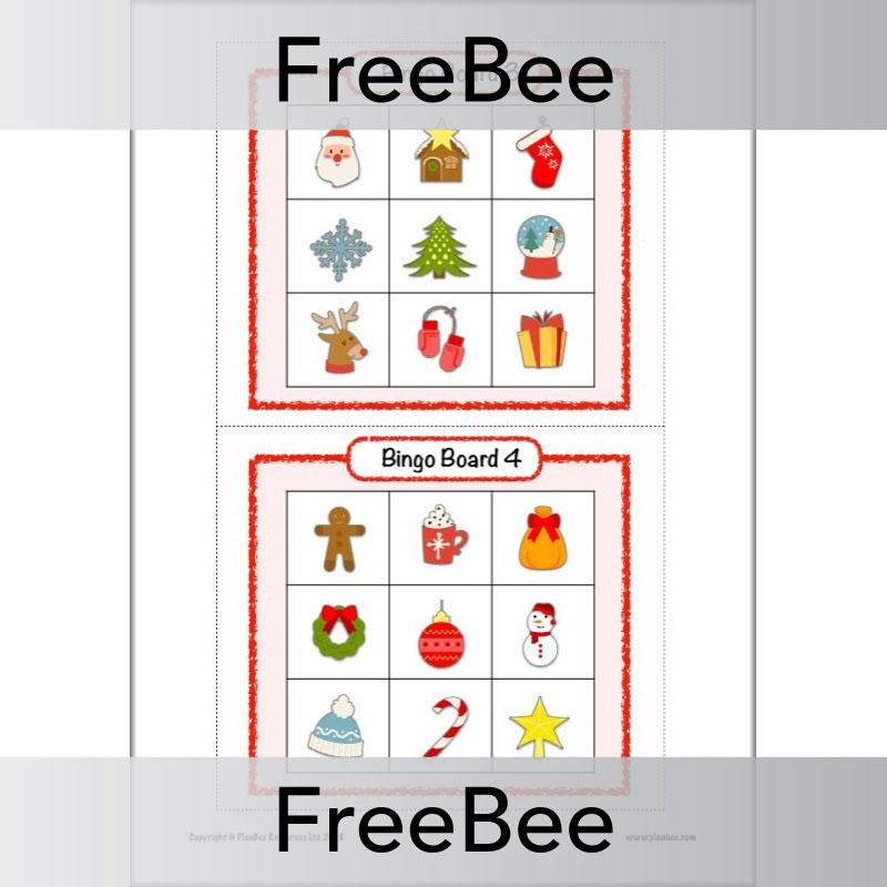 PlanBee Free, printable Christmas bingo game cards for children