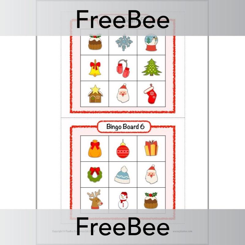 PlanBee Free, printable Christmas bingo game cards for children