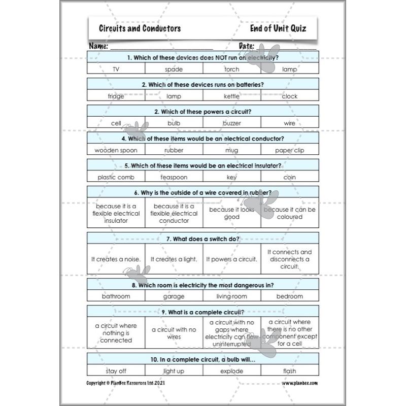 PlanBee Electricity Year 4 Science lessons: Circuits and Conductors