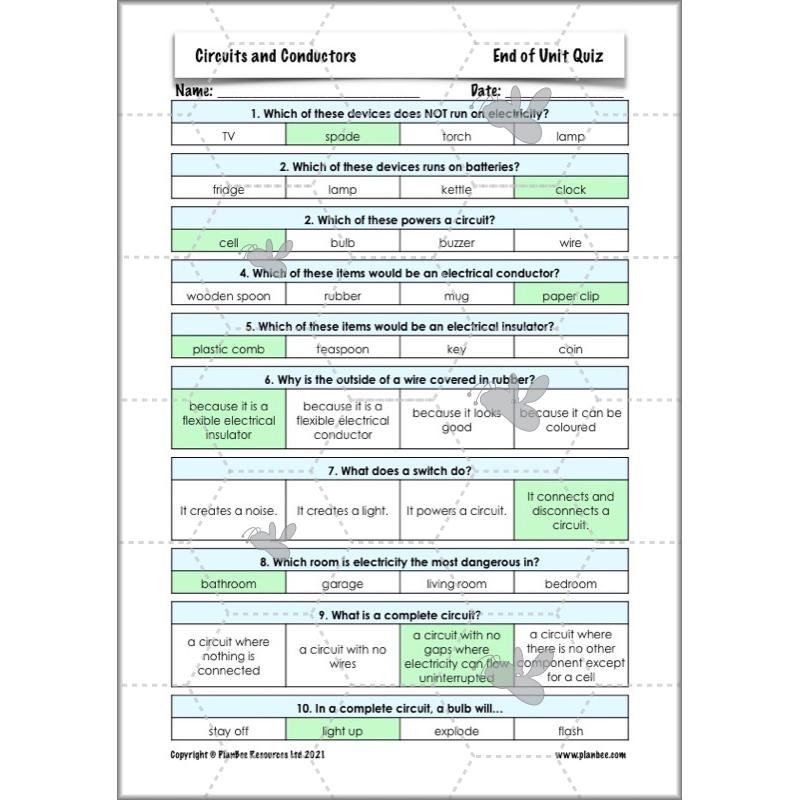 PlanBee Electricity Year 4 Science lessons: Circuits and Conductors