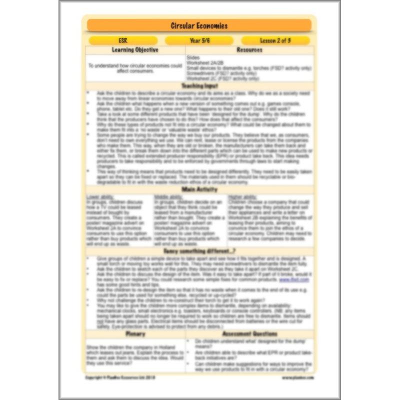PlanBee Circular Economies KS2 ESR Lesson by PlanBee