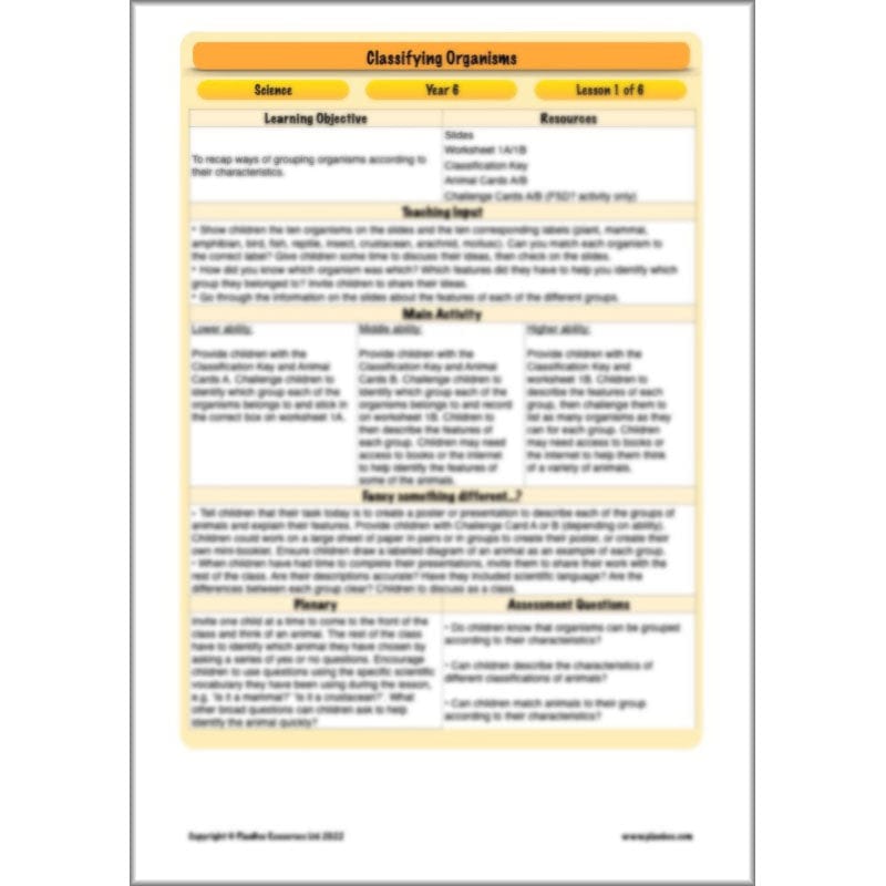 PlanBee Living Things and their Habitats Year 6 | Classifying Organisms