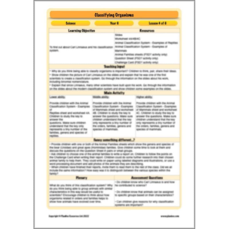 PlanBee Living Things and their Habitats Year 6 | Classifying Organisms