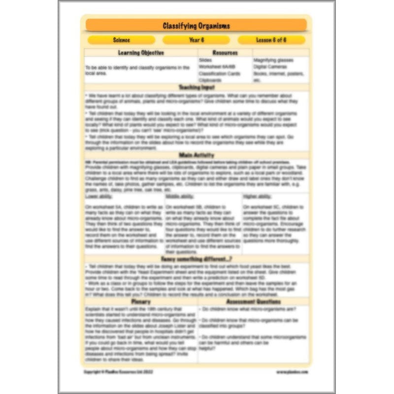 PlanBee Living Things and their Habitats Year 6 | Classifying Organisms