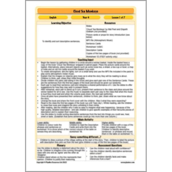 PlanBee Cloud Tea Monkeys Year 4 English Lessons by PlanBee