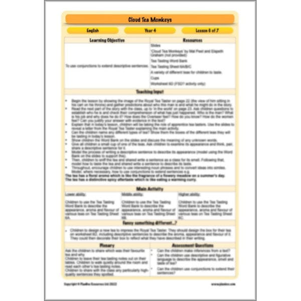 PlanBee Cloud Tea Monkeys Year 4 English Lessons by PlanBee