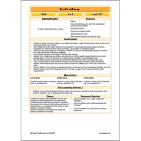 PlanBee Cloud Tea Monkeys Year 4 English Lessons by PlanBee