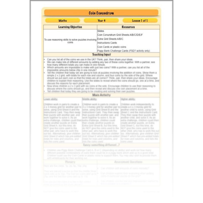 PlanBee Year 4 Maths Conundrum Coin Challenge | Free PlanBee Lesson