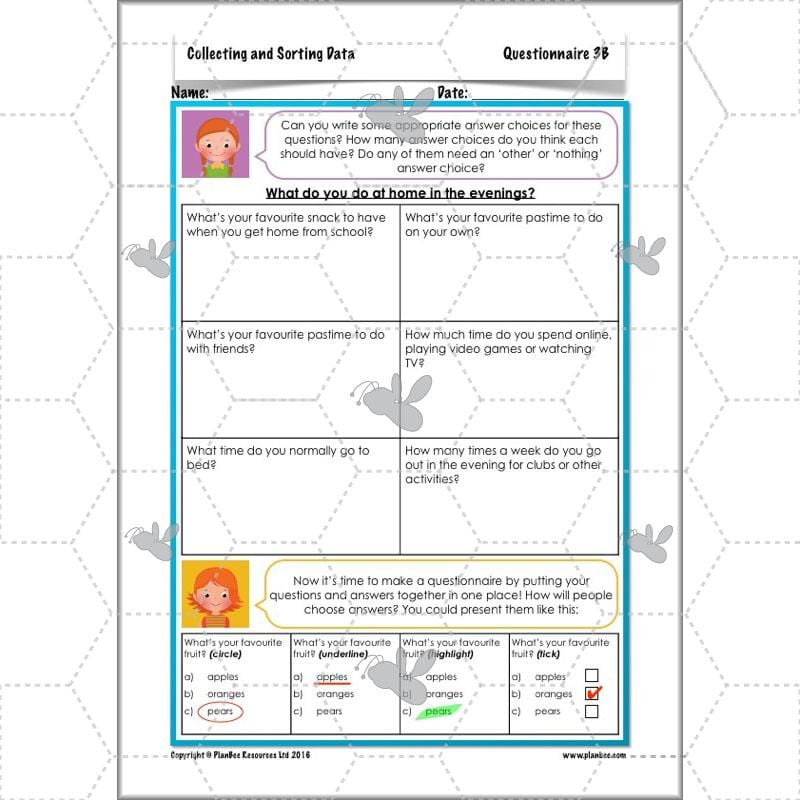 PlanBee Collecting and Sorting Data Year 3 Statistics by PlanBee