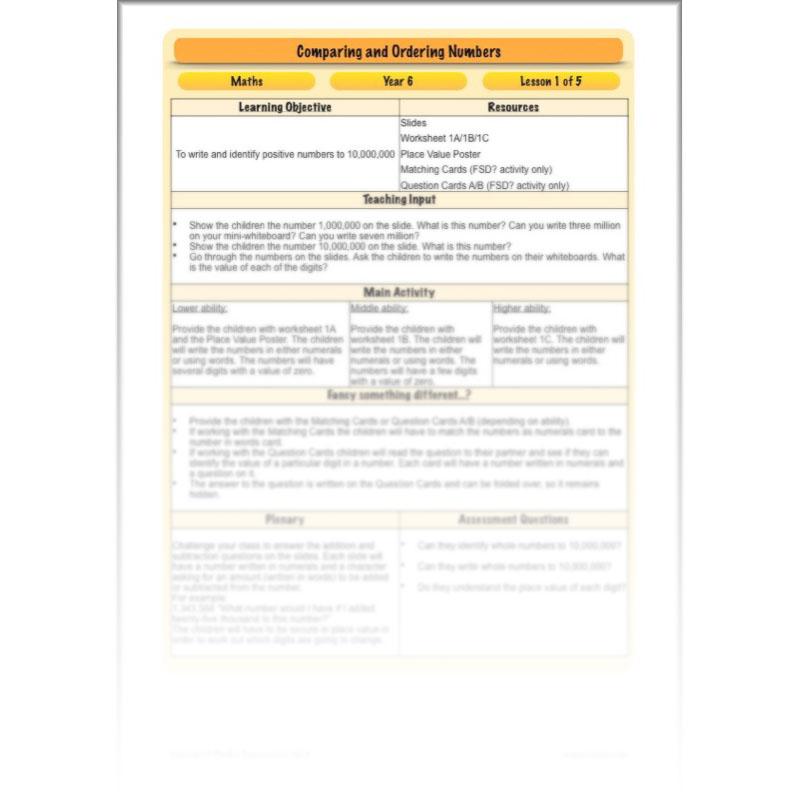 PlanBee Comparing & Ordering Numbers - Year 6 Maths Planning