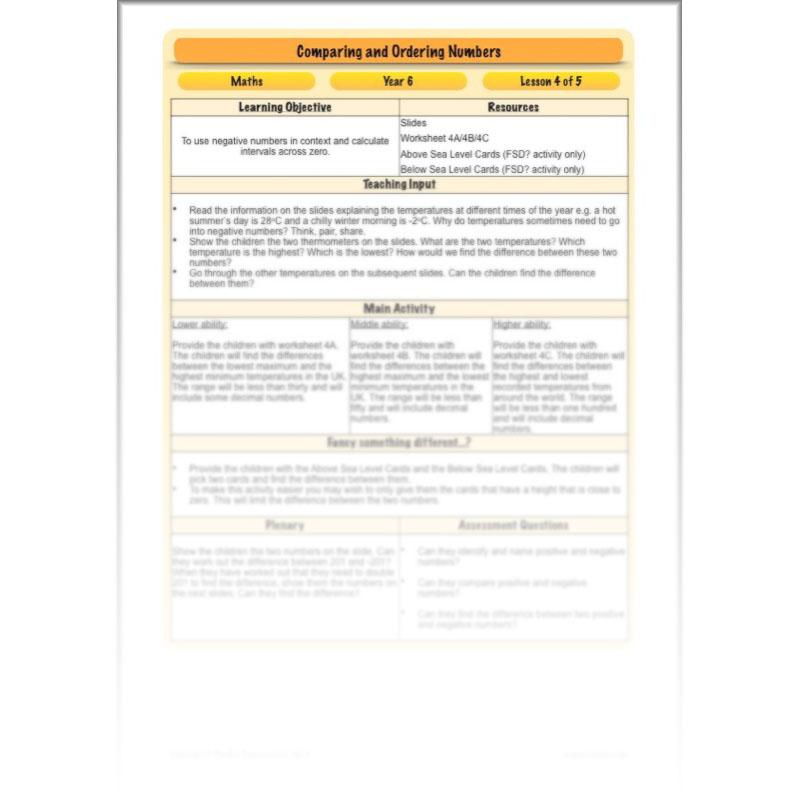 PlanBee Comparing & Ordering Numbers - Year 6 Maths Planning