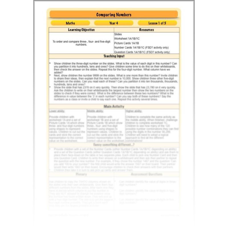 PlanBee Comparing Numbers - Place Value: Year 4 KS2 Maths