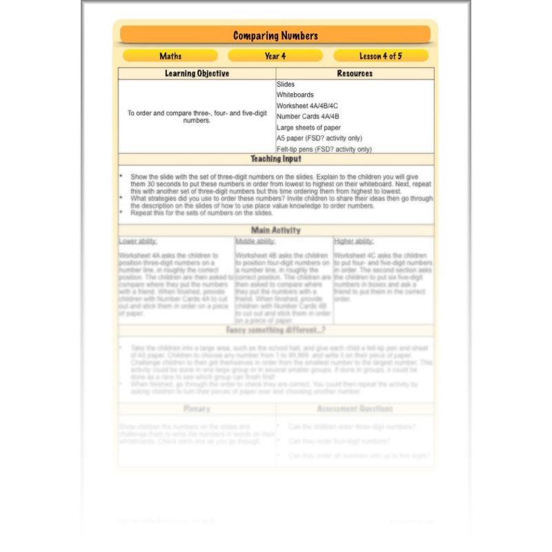 PlanBee Comparing Numbers - Place Value: Year 4 KS2 Maths
