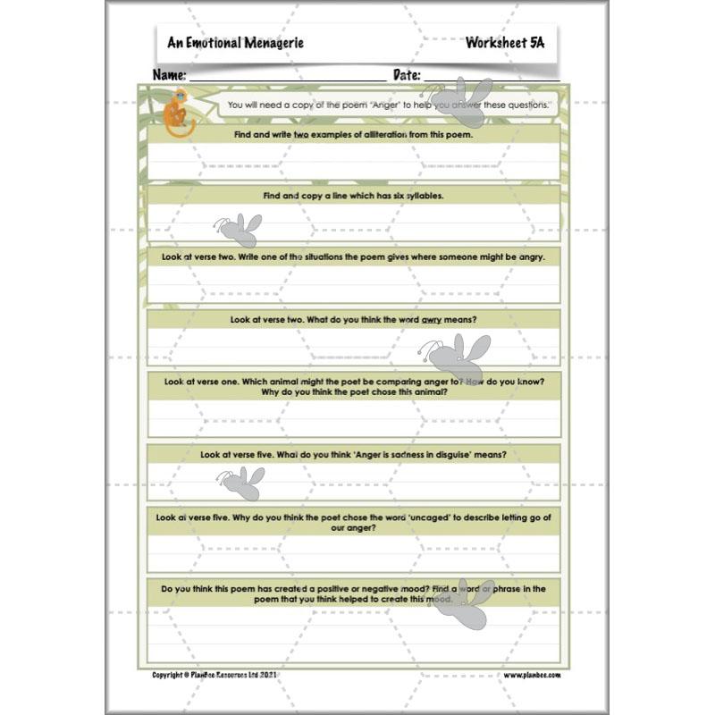 Year 6 Poetry Lessons | An Emotional Menagerie by PlanBee