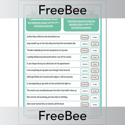 FREE Compound And Complex Sentences Worksheet PlanBee