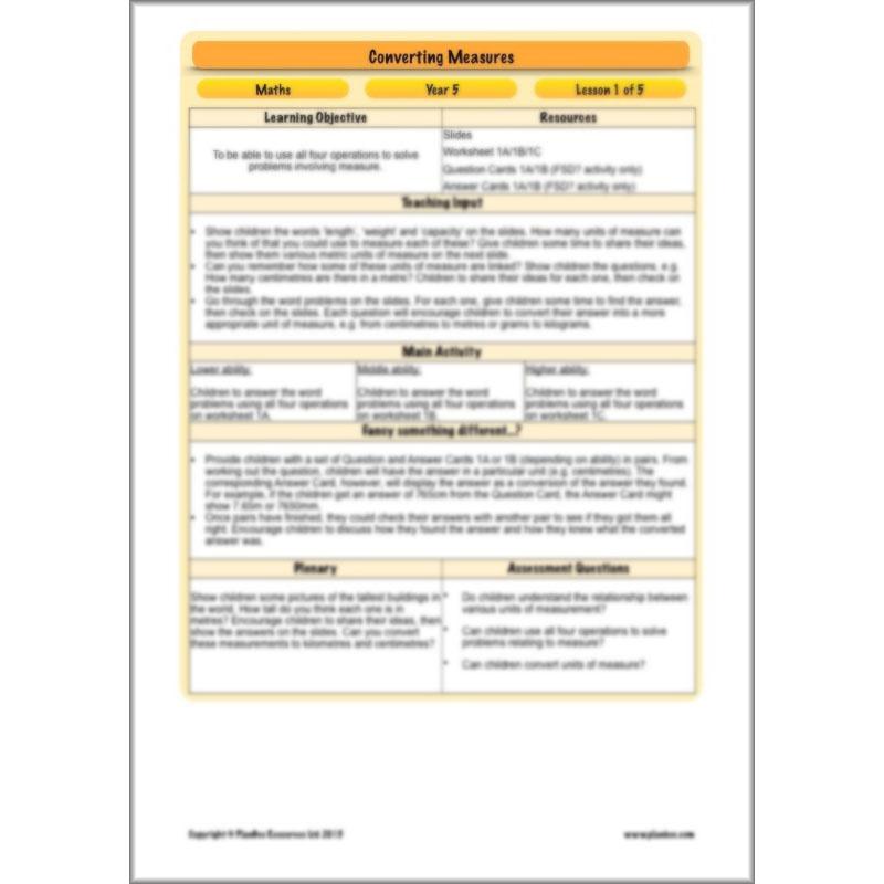 PlanBee Converting Measures - Complete Year 5 Measurement Planning