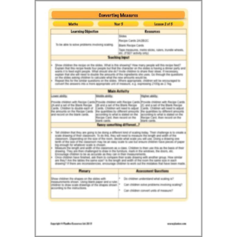 PlanBee Converting Measures - Complete Year 5 Measurement Planning