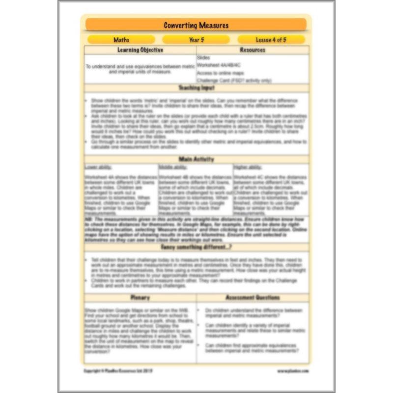 PlanBee Converting Measures - Complete Year 5 Measurement Planning