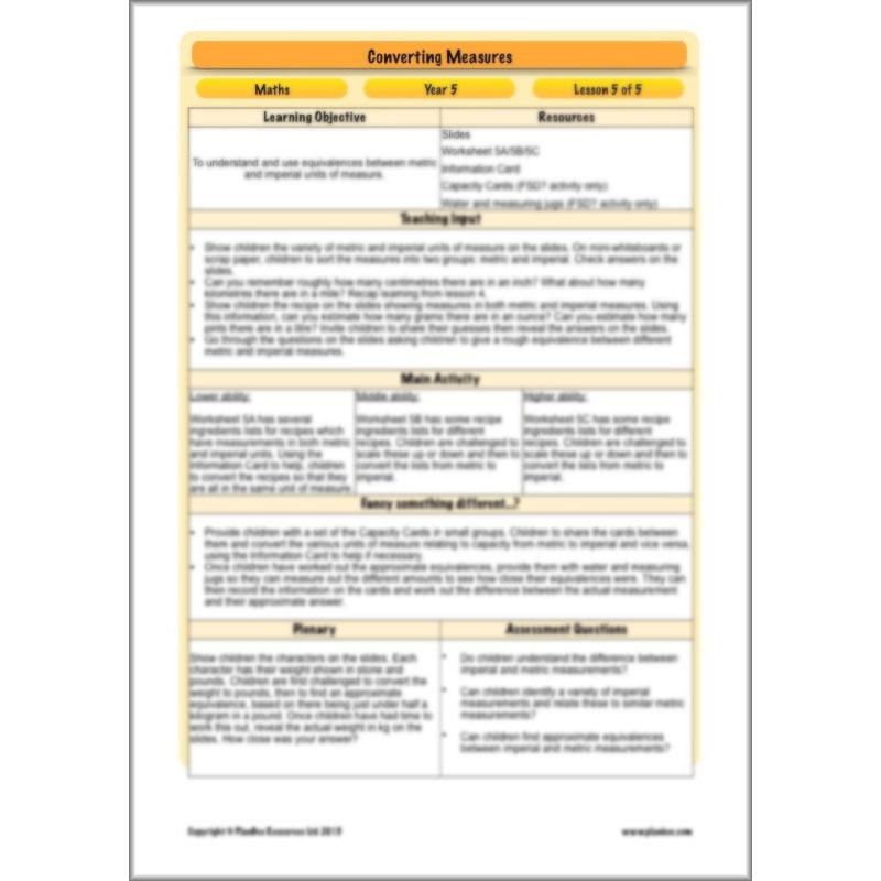 PlanBee Converting Measures - Complete Year 5 Measurement Planning