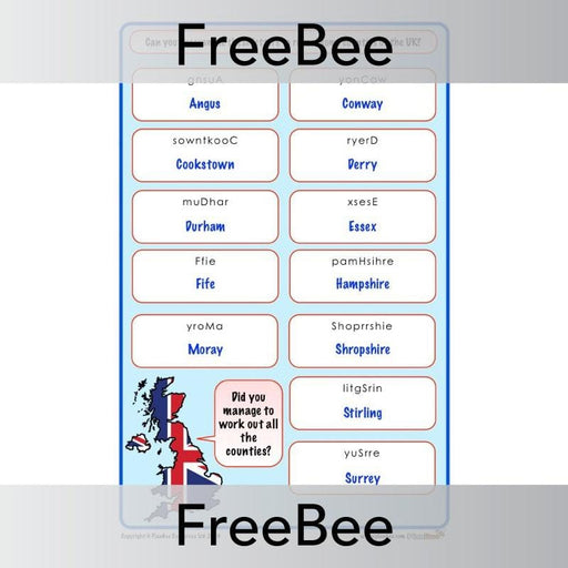 PlanBee Free Counties of the UK Anagrams | PlanBee FreeBees