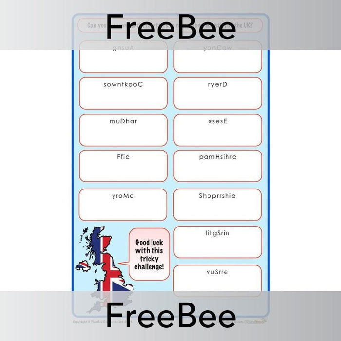 PlanBee Free Counties of the UK Anagrams | PlanBee FreeBees