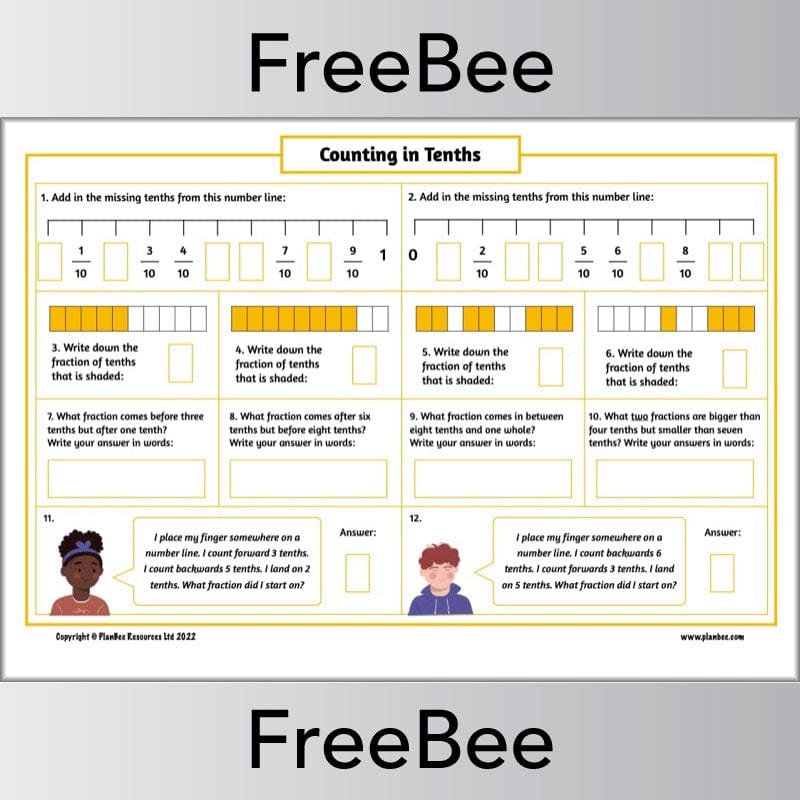 PlanBee FREE Counting in Tenths Worksheet | PlanBee