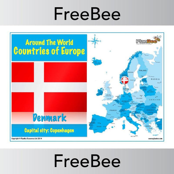 Free Countries in Europe Map with Cities and Flags Denmark | PlanBee