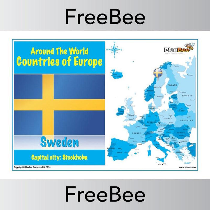 Free Countries in Europe Map with Cities and Flags Sweden | PlanBee