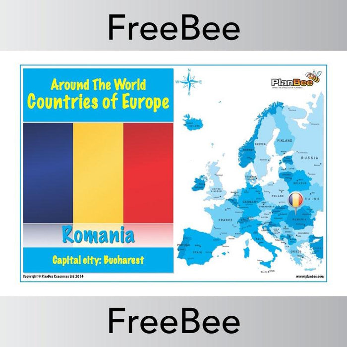 Free Countries in Europe Map with Cities and Flags Romania | PlanBee