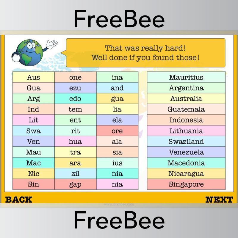 Free PlanBee Countries of the World Geography Brain Teasers