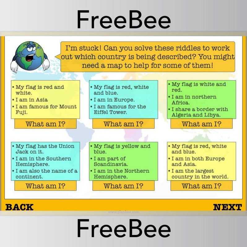 Free PlanBee Countries of the World Geography Brain Teasers