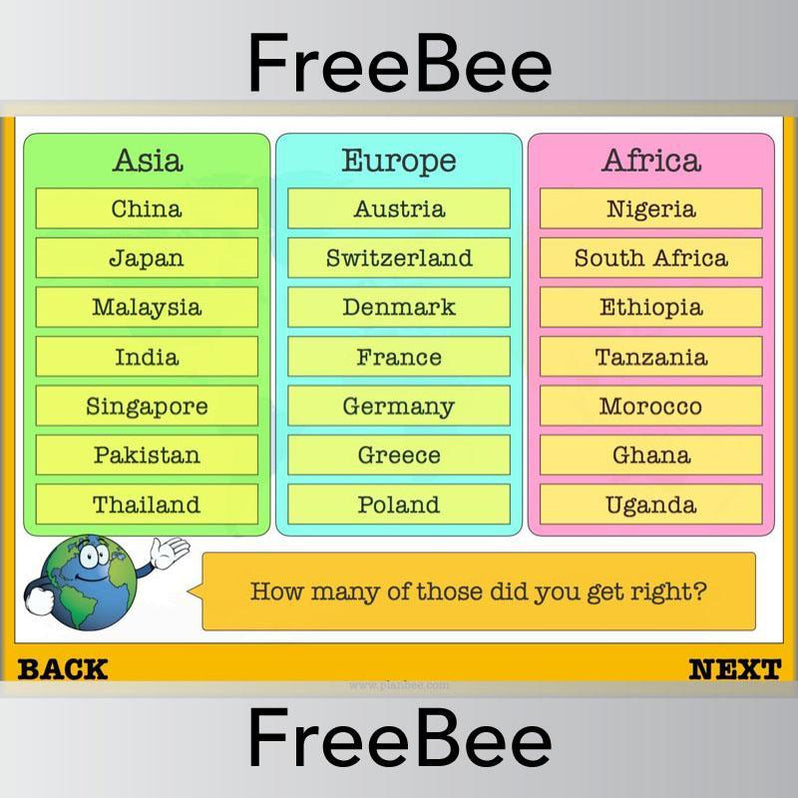 Free PlanBee Countries of the World Geography Brain Teasers
