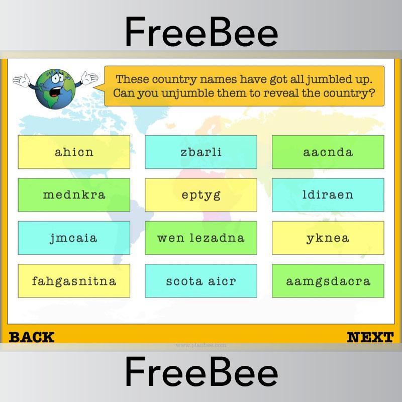 Free PlanBee Countries of the World Geography Brain Teasers