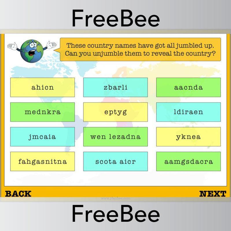 Free PlanBee Countries of the World Geography Brain Teasers