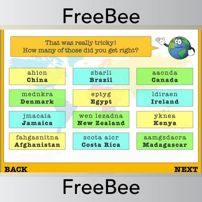Free PlanBee Countries of the World Geography Brain Teasers