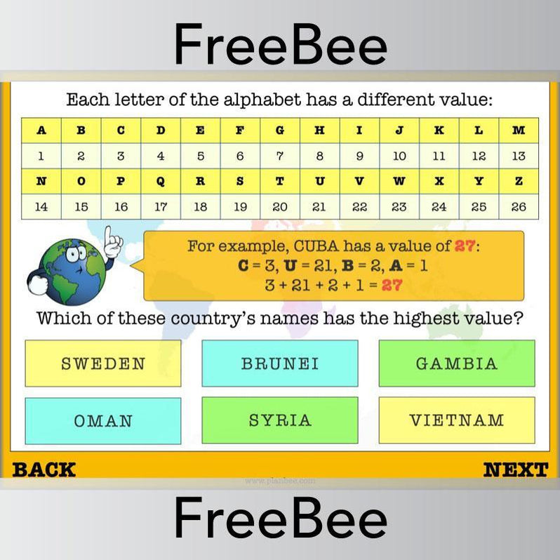 Free PlanBee Countries of the World Geography Brain Teasers