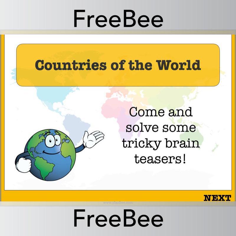 Free PlanBee Countries of the World Geography Brain Teasers