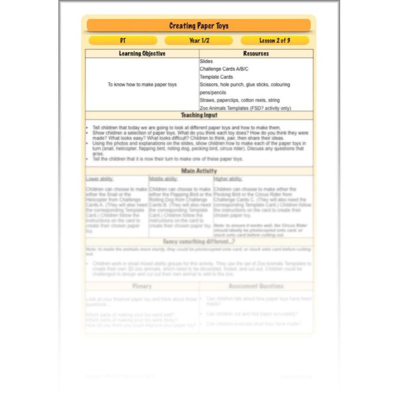 PlanBee FREE Make Paper Toys Moving Toys KS1 DT Lesson | PlanBee