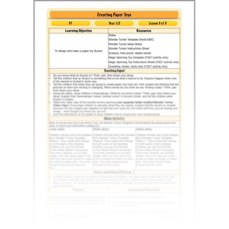 PlanBee FREE Make Paper Toys Moving Toys KS1 DT Lesson | PlanBee