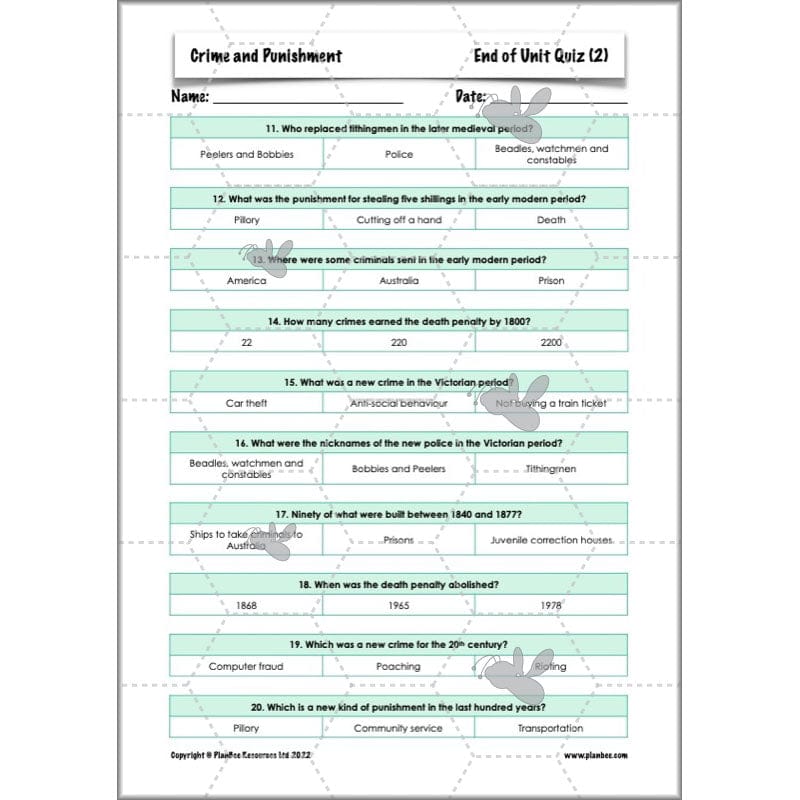 PlanBee Crime and Punishment Timeline KS2 History Lessons by PlanBee
