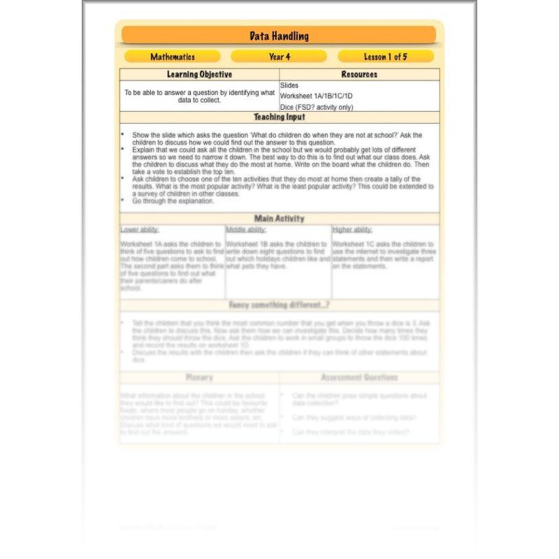 PlanBee Data Handling Year 4 Maths Lessons by PlanBee