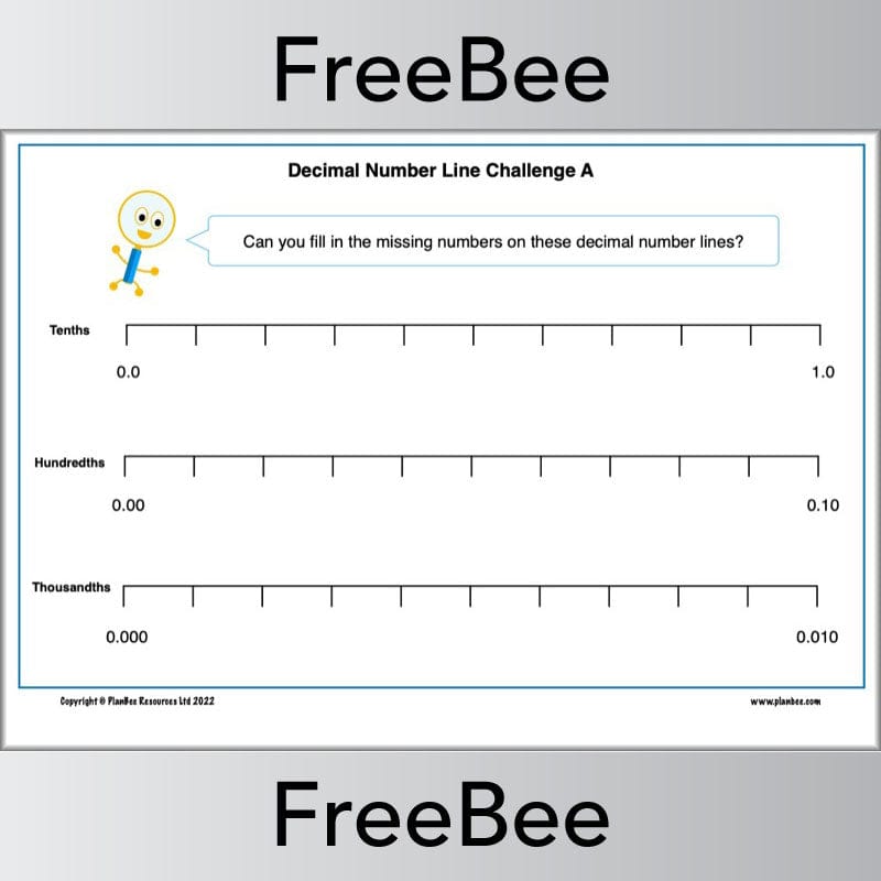 PlanBee FREE Decimal Number Line Poster and Worksheets by PlanBee