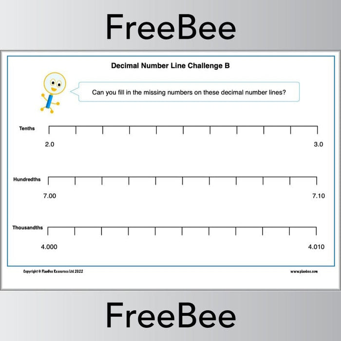 PlanBee FREE Decimal Number Line Poster and Worksheets by PlanBee